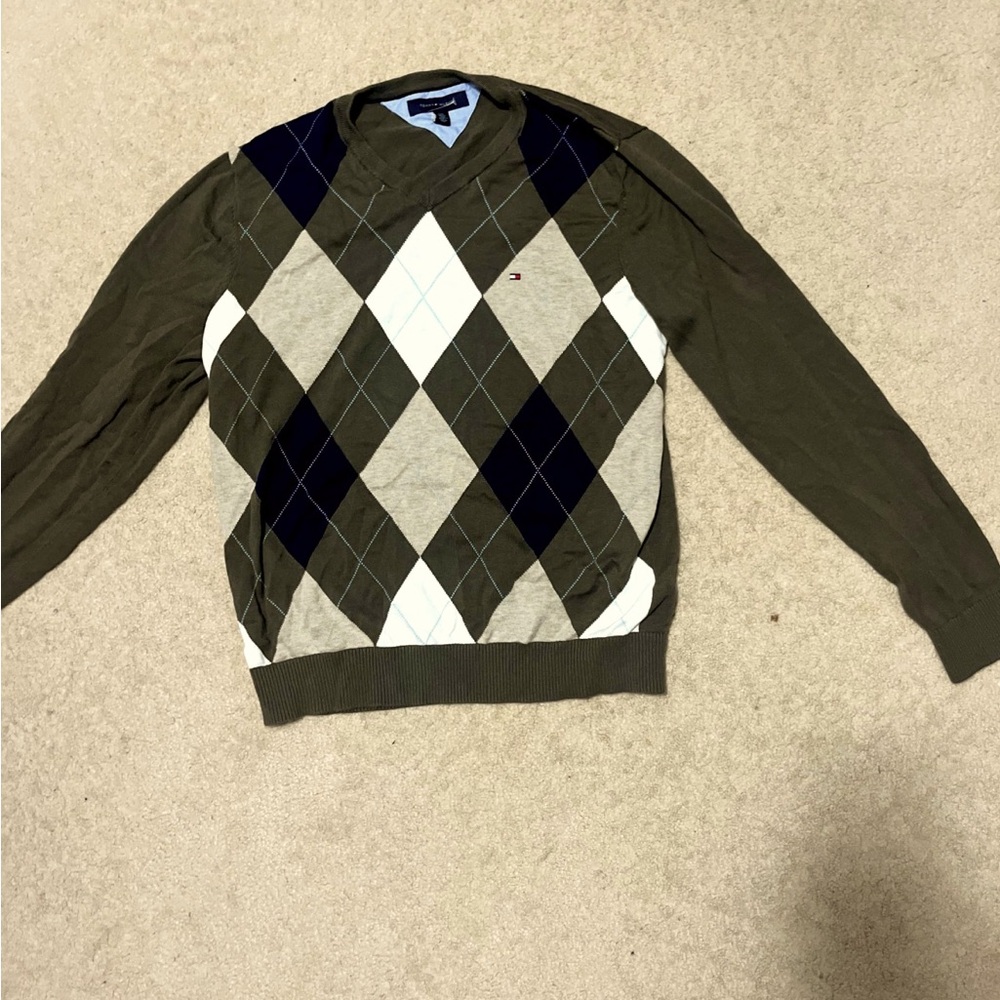Tommy Hilifiger aesthetic knit argyle vintage sweater